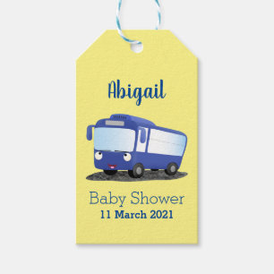 Cute blue modern bus cartoon illustratie cadeaulabel