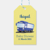 Cute blue modern bus cartoon illustratie cadeaulabel (Achterkant)