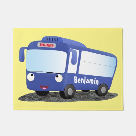 Cute blue modern bus cartoon illustratie deurmat (Voorkant)