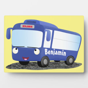 Cute blue modern bus cartoon illustratie fotoplaat