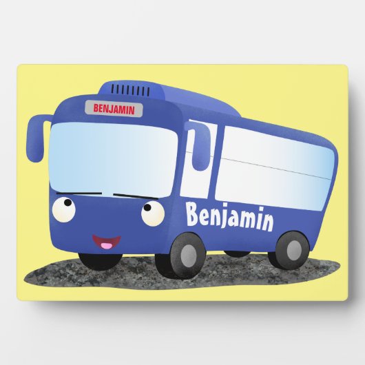 Cute blue modern bus cartoon illustratie fotoplaat (voorkant)