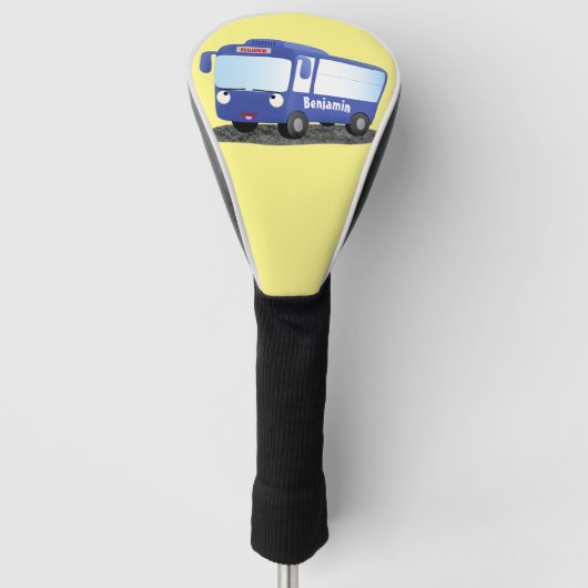 Cute blue modern bus cartoon illustratie golfheadcover (Voorkant)