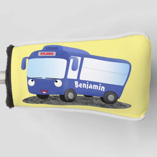 Cute blue modern bus cartoon illustratie golfheadcover (Voorkant)