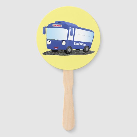 Cute blue modern bus cartoon illustratie handwaaier (Achterkant)