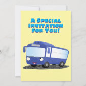 Cute blue modern bus cartoon illustratie kaart (Achterkant)