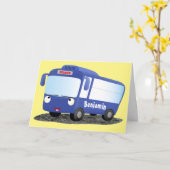 Cute blue modern bus cartoon illustratie kaart (Gele Bloem)