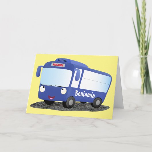 Cute blue modern bus cartoon illustratie kaart (Voorkant)