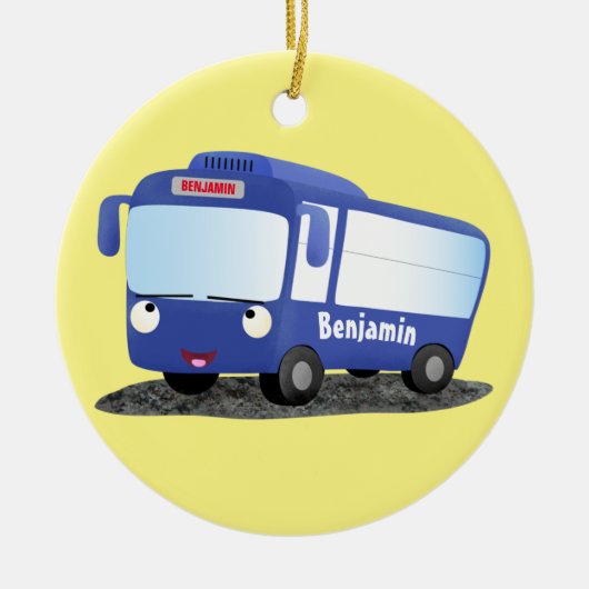 Cute blue modern bus cartoon illustratie keramisch ornament (Voorkant)