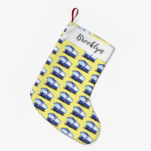 Cute blue modern bus cartoon illustratie kleine kerstsok (Voorkant (Hangend))