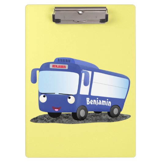 Cute blue modern bus cartoon illustratie klembord (Voorkant)