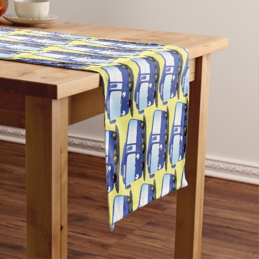 Cute blue modern bus cartoon illustratie korte tafelloper (Voorbeeld)