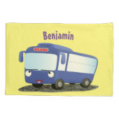 Cute blue modern bus cartoon illustratie kussensloop (Achterkant)