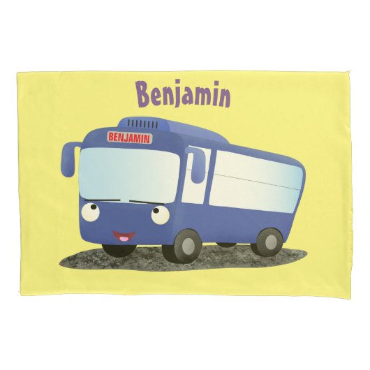 Cute blue modern bus cartoon illustratie kussensloop (Voorkant)