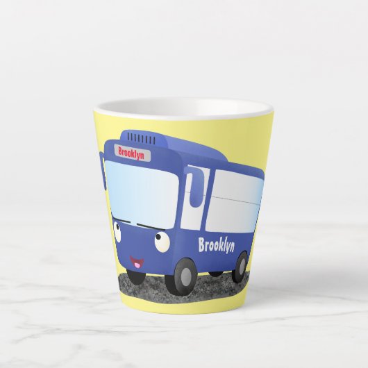 Cute blue modern bus cartoon illustratie latte mok (Voorkant)