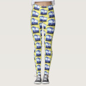Cute blue modern bus cartoon illustratie leggings (Voorkant)