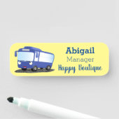 Cute blue modern bus cartoon illustratie naamplaatje (In situ)