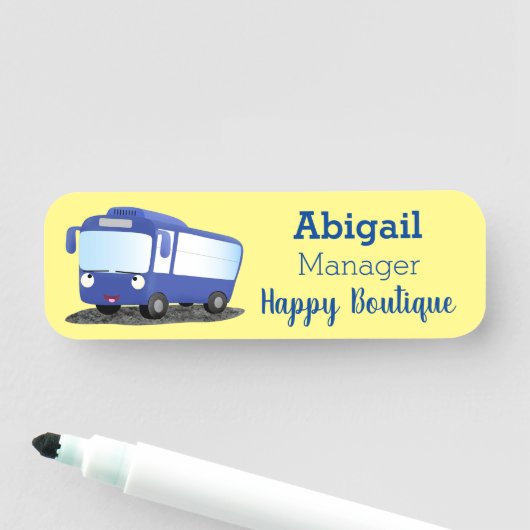 Cute blue modern bus cartoon illustratie naamplaatje (In situ)