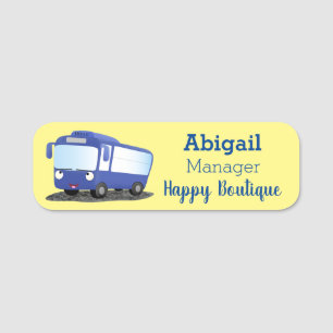 Cute blue modern bus cartoon illustratie naamplaatje