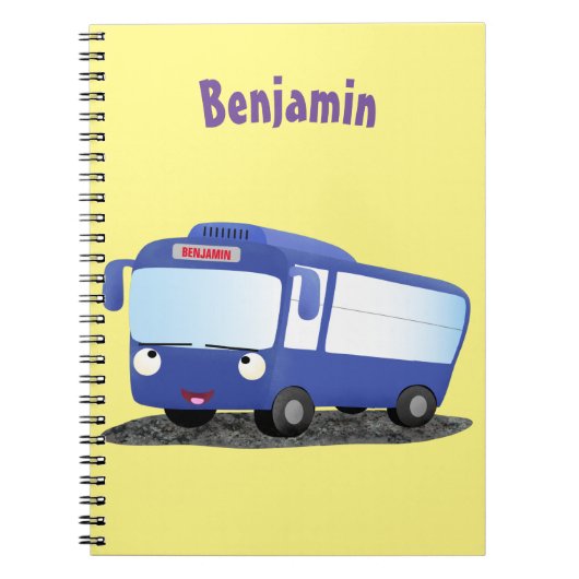 Cute blue modern bus cartoon illustratie notitieboek (Voorkant)
