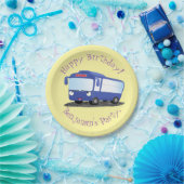 Cute blue modern bus cartoon illustratie papieren bordje (Feest)