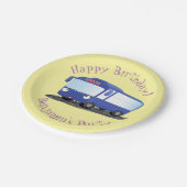 Cute blue modern bus cartoon illustratie papieren bordje (Gekanteld)