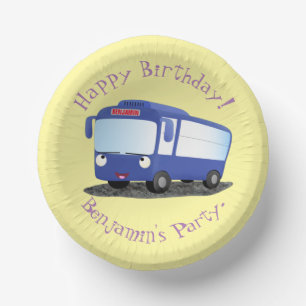 Cute blue modern bus cartoon illustratie papieren kommen
