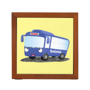 Cute blue modern bus cartoon illustratie pennenhouder