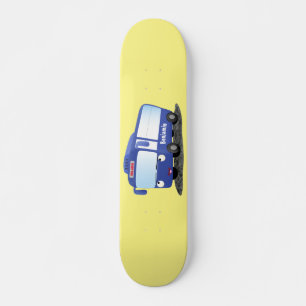 Cute blue modern bus cartoon illustratie persoonlijk skateboard
