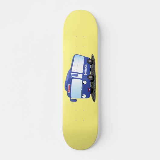 Cute blue modern bus cartoon illustratie persoonlijk skateboard (Voorkant)