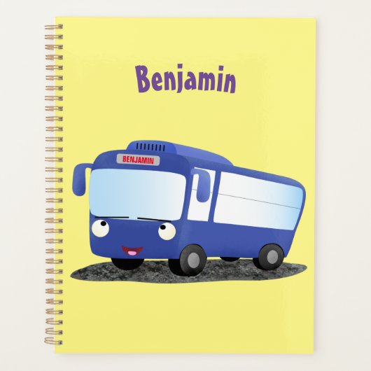 Cute blue modern bus cartoon illustratie planner (Voorkant)