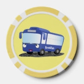 Cute blue modern bus cartoon illustratie poker chips (Achterkant)