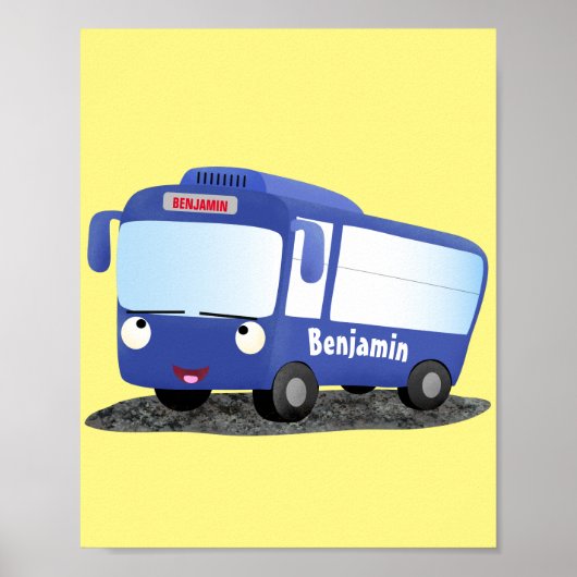 Cute blue modern bus cartoon illustratie poster (Voorkant)