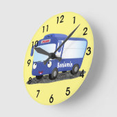 Cute blue modern bus cartoon illustratie ronde klok (Hoek)
