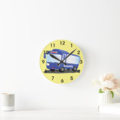 Cute blue modern bus cartoon illustratie ronde klok (Huis)