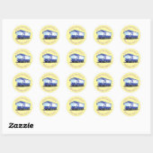 Cute blue modern bus cartoon illustratie ronde sticker (Vel)