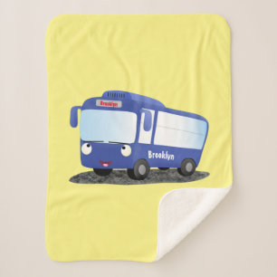Cute blue modern bus cartoon illustratie sherpa deken