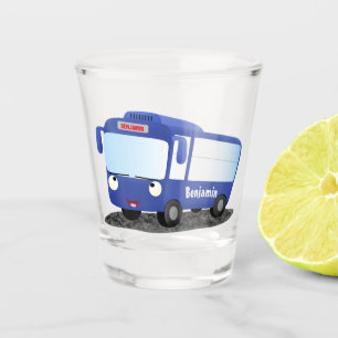 Cute blue modern bus cartoon illustratie shot glas
