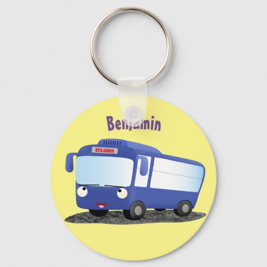 Cute blue modern bus cartoon illustratie sleutelhanger (Voorkant)