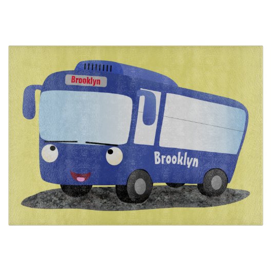 Cute blue modern bus cartoon illustratie snijplank (Voorkant)