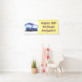 Cute blue modern bus cartoon illustratie spandoek (Insitu)