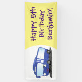 Cute blue modern bus cartoon illustratie spandoek (Verticaal)