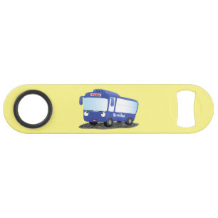Cute blue modern bus cartoon illustratie speed flessenopener