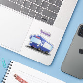 Cute blue modern bus cartoon illustratie sticker (Laptop met iPhone)