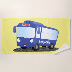 Cute blue modern bus cartoon illustratie strandlaken