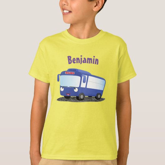 Cute blue modern bus cartoon illustratie t-shirt (Voorkant)