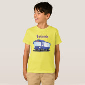 Cute blue modern bus cartoon illustratie t-shirt (Voorkant volledig)