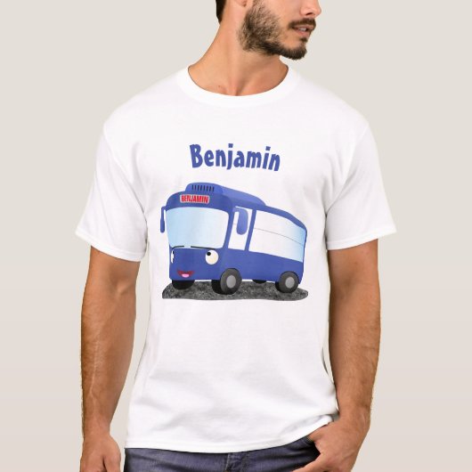 Cute blue modern bus cartoon illustratie t-shirt (Voorkant)