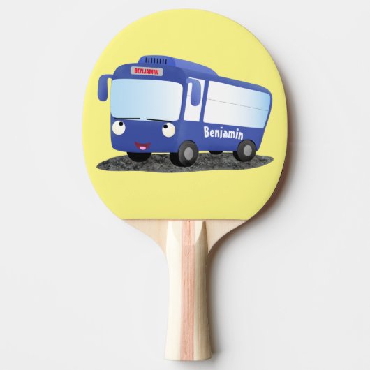 Cute blue modern bus cartoon illustratie tafeltennisbatje (Voorkant)