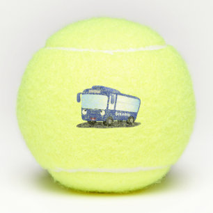 Cute blue modern bus cartoon illustratie tennisballen