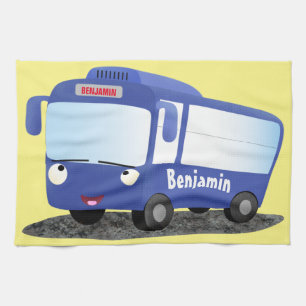 Cute blue modern bus cartoon illustratie theedoek